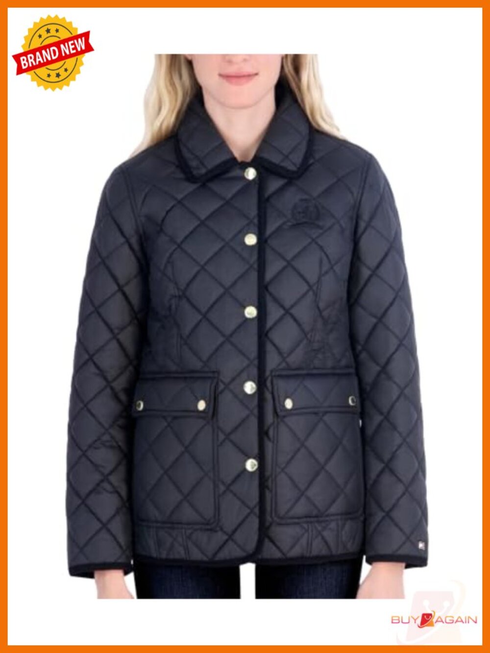 Lightweight Diamond Quilted Water Resistant Jacket Snap Flap Pockets